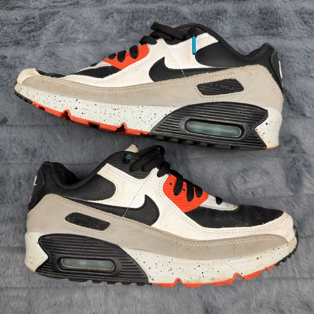 Nike Air Max 90 Black White Grey Orange Speckled CD6864-110 Kids 7Y
